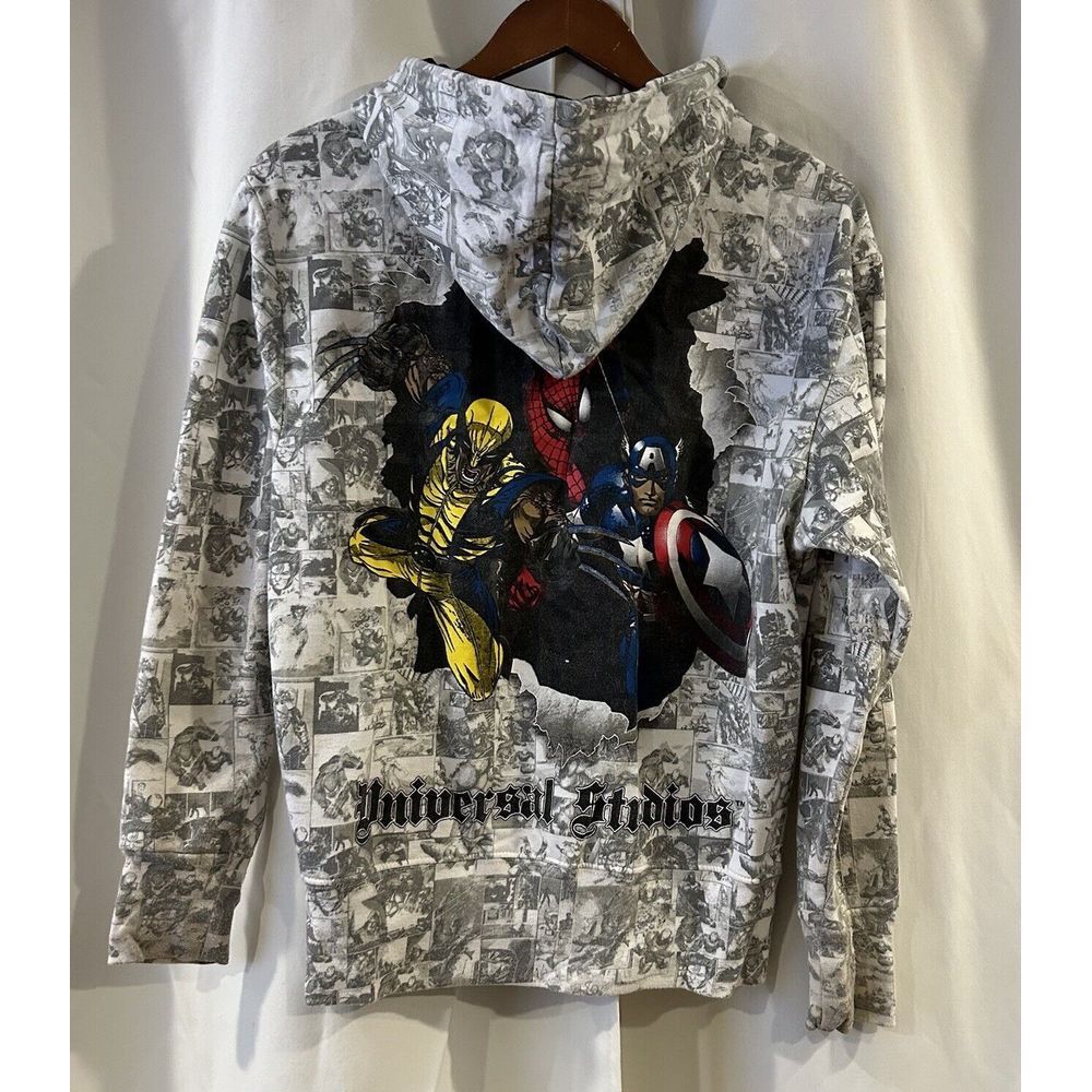 Marvel Universal Studios Sweatshirt Hoodie Jacket Size XS All Over Graphic
